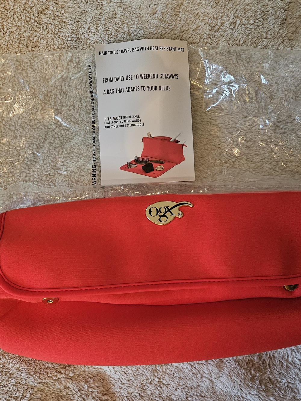 OGX Pink Travel Hair Tools Bag with Heat-Resistant Mat